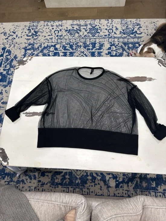 Kedem Sasson Sheer Mesh Lagenlook Top Black Avant Garde OS - Picture 3 of 4